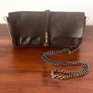 JO Chic Brown Boot Leather Clutch Wallet with Crossbody Chain